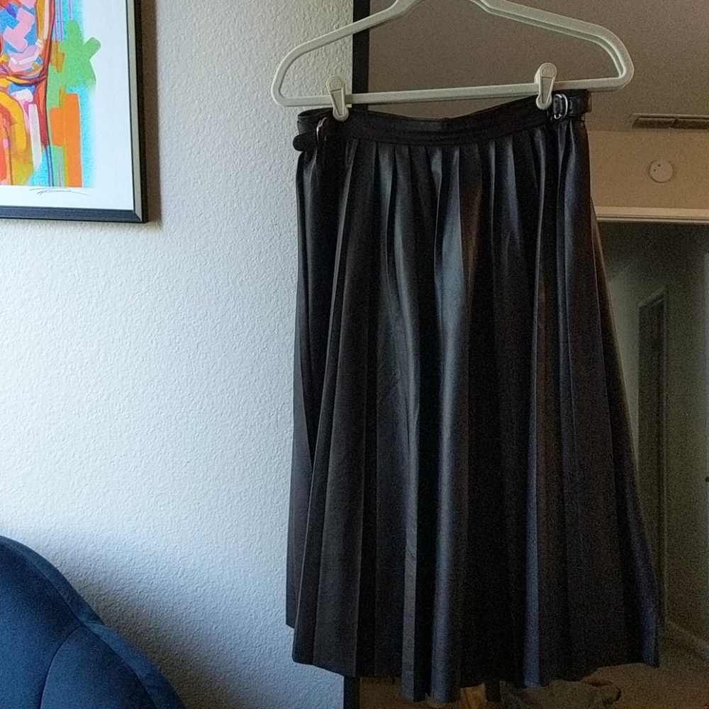 Dark Bordeaux Faux Leather Midi Skirt